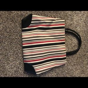 Red, black, brown, & cream striped bag